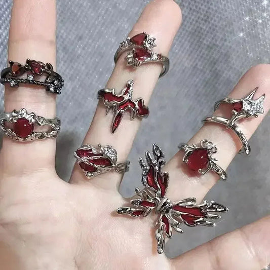 Crimson Crystal Glass Medieval Arachnid Ring