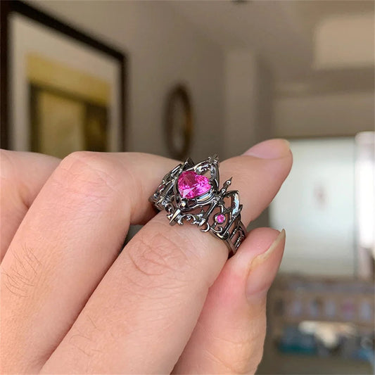 Kpop Y2K Crystal Heart Changeable Gothic Ring