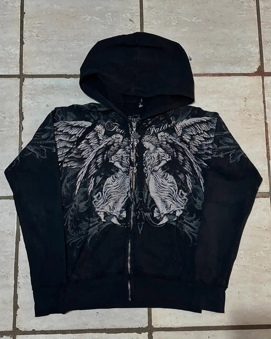 Distress Gothic Cranium Zipper Hoodie