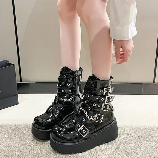 Fashion Large Size Gothic Motorcycle Elevated Boot