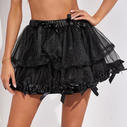 Layered Mesh Bow Tutu Skirt