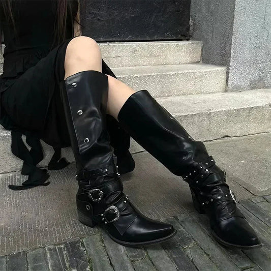Dark Rebel Thigh High Gothic Motorbike Boot
