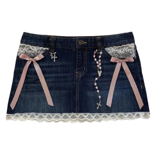 Sparkling Denim Vintage Black Skirt