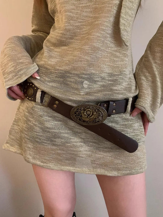 Vintage Y2K Dark Bohemian Wide Brown Belt