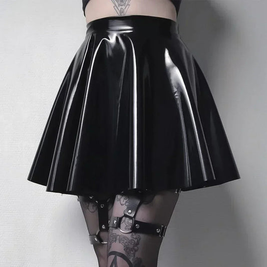 Shiny PVC Pleated Latex Mini Skirt