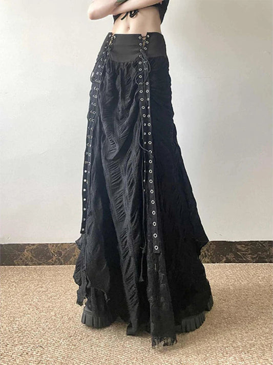 Lace Mesh Fairy Bow Long Skirt
