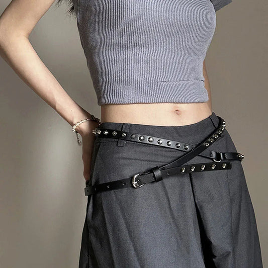 Rebellioshop Dark Western Double Loop Rivet Belt