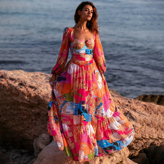 Long Sleeve Print Skirt Two Piece Set