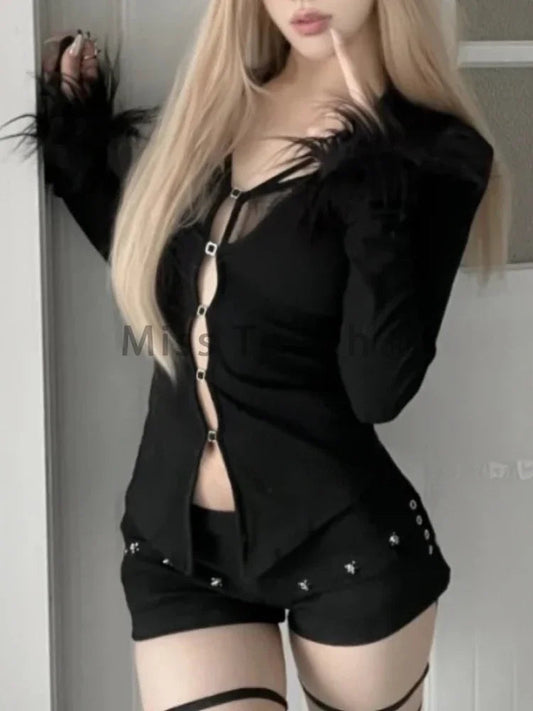 Dirty Gothic Black V-neck Lace Bloshope