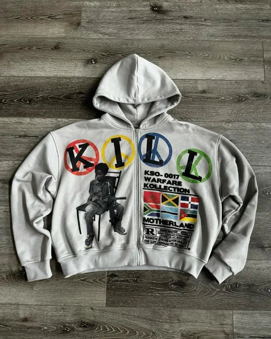 Dark Cartoon Letter Zip Hoodie