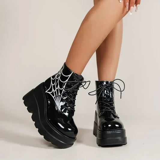 Fall Wedges Motorbike Gothic Patent Boot
