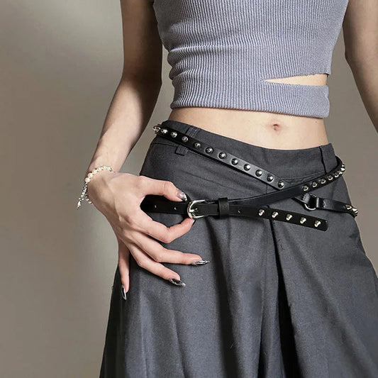 Rebellioshop Dark Western Double Loop Rivet Belt