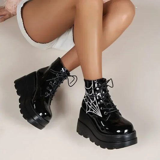 Fall Wedges Motorbike Gothic Patent Boot