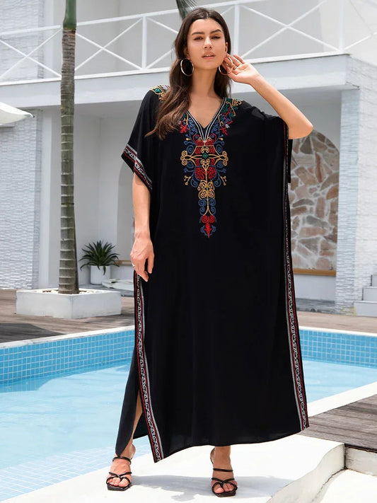 Embroidery Long Dress Beach Cover Up