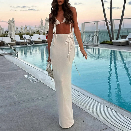 Slim Knit Flower Patchwork Bikini Set