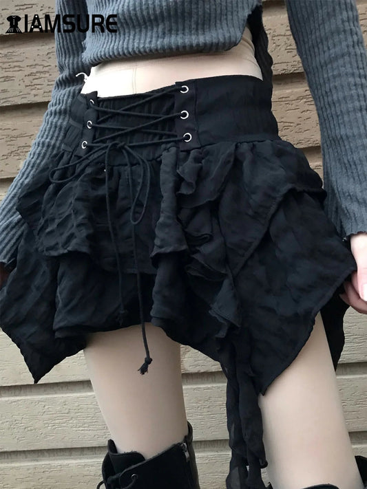 Bandage Ruffles A-line Skirt