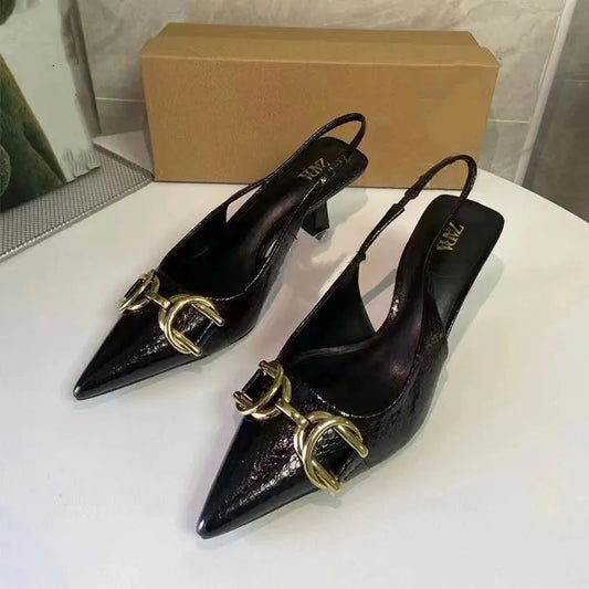 Yellow Ornamental Medieval Pointed Stiletto Slingback