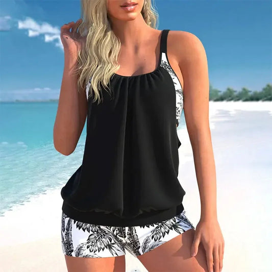 Print High Waist Tankini Two Piece Set