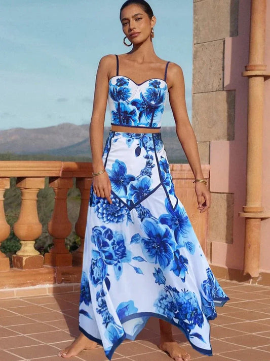 Deep V Cutout Color Block Two Piece Set