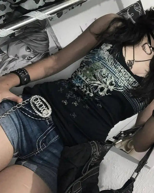 Rebel Vintage Halter Sleek Black Crop Top