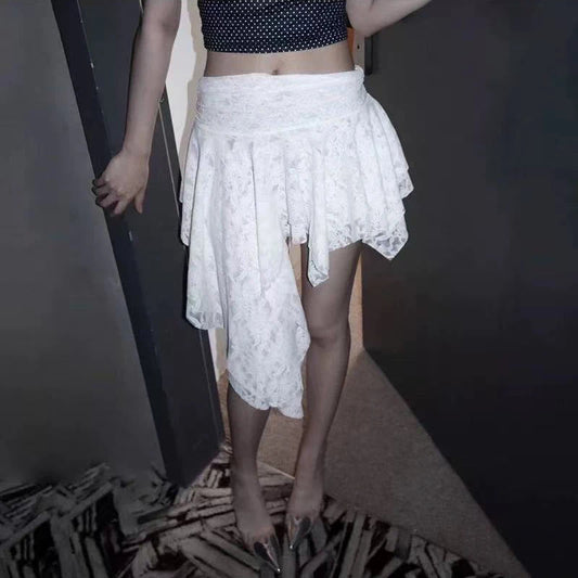 Asymmetrical Lace Ruffle Mini Skirt