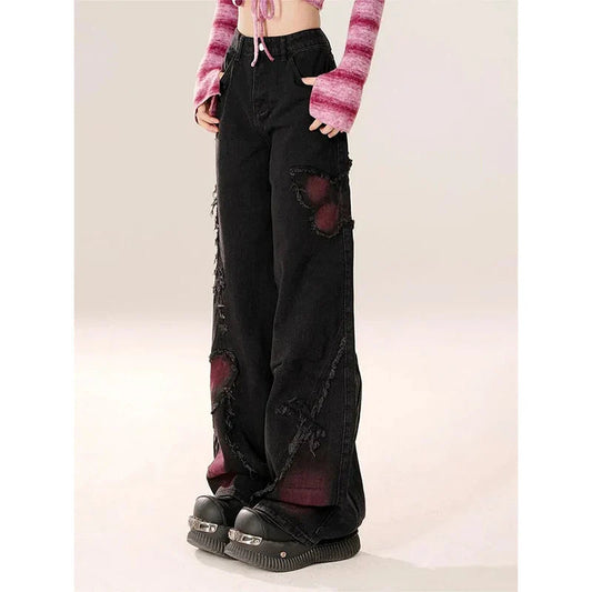 Dark Loose Butterfly Denim Pant