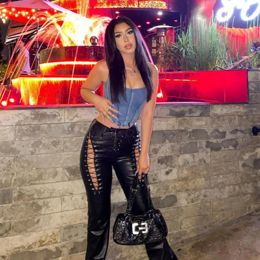 Tall Waist Synthetic Leather Gothic Pant