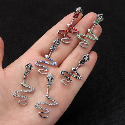 Serpent Crystal Bloom Dark Belly Ring