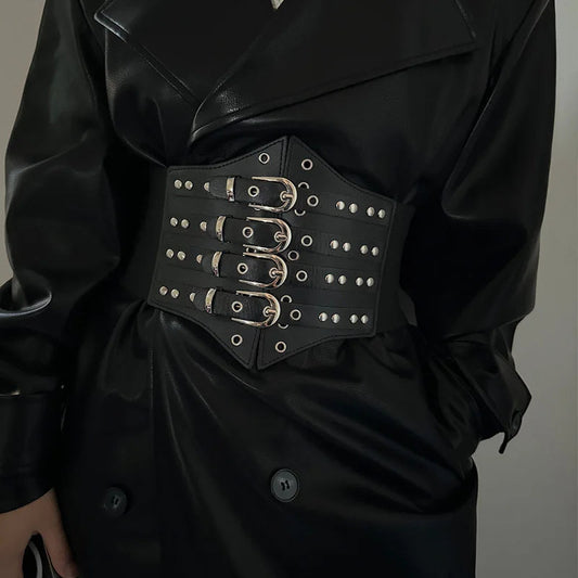 Large Gothic Ebony Leather Punk Corset Belt