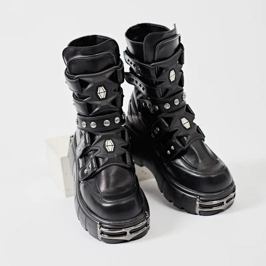 Weighty Metal Platform Motorcycle Dark Boot