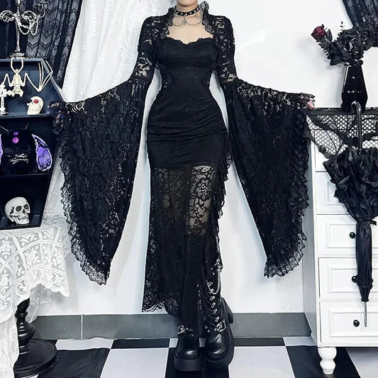 Traditional Gothic Lace Flare Sleeve Shirt