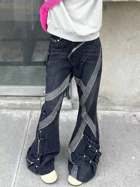 Zipper Joining Gothic Flared Pant