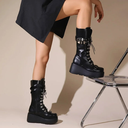 Fastened Clasp Wedges Platform Punk Gothic Boot