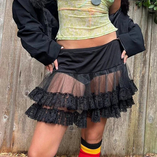 Tiered Lace Flared Vintage Skirt