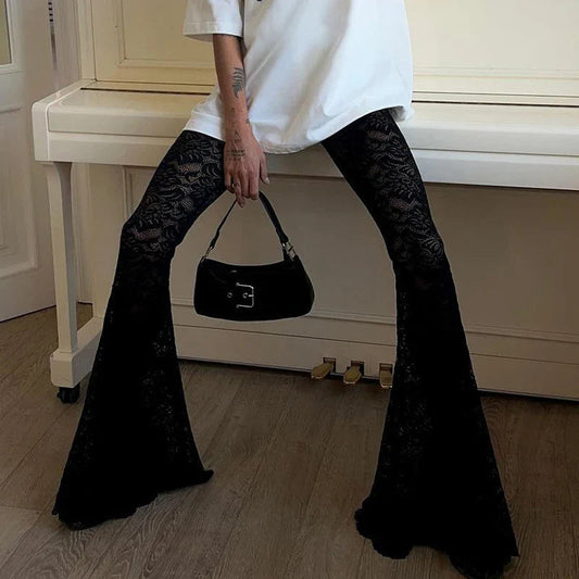 Dark Thin Lace Flared Pant