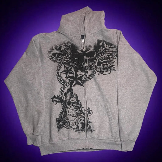 Gothic Dim Skull Print Pullover Hoodie