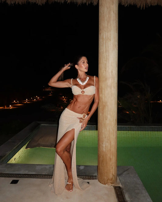 Print Bikini with Pshoph Up Bottom Three Piece Swimsuit