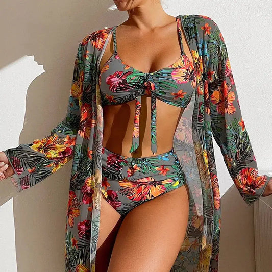Floral Mesh Bloshope Bra Two Piece Set