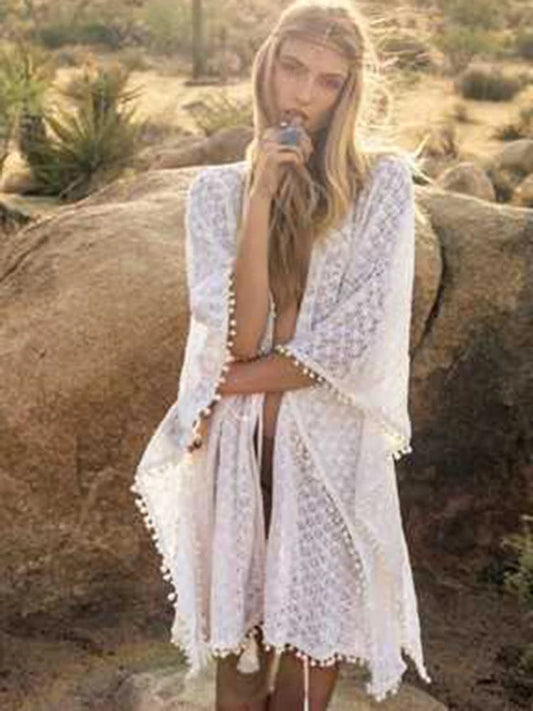 Hollow Out Lace Up Bikini Cover Up