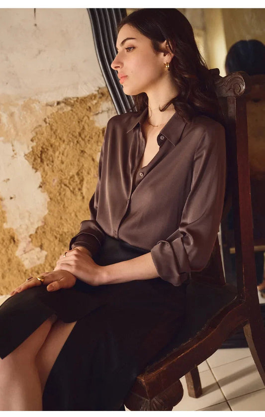 Satin Solid Long Sleeve Polo Neck Bloshope