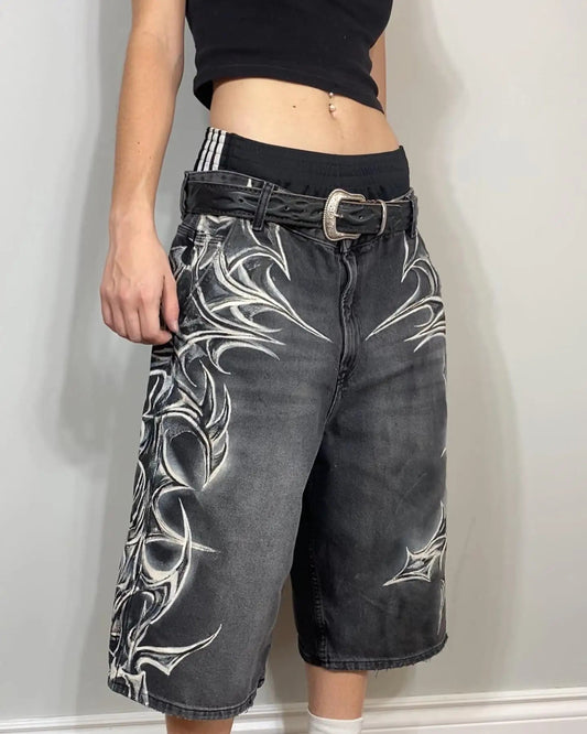 Graffiti Printed Denim Short