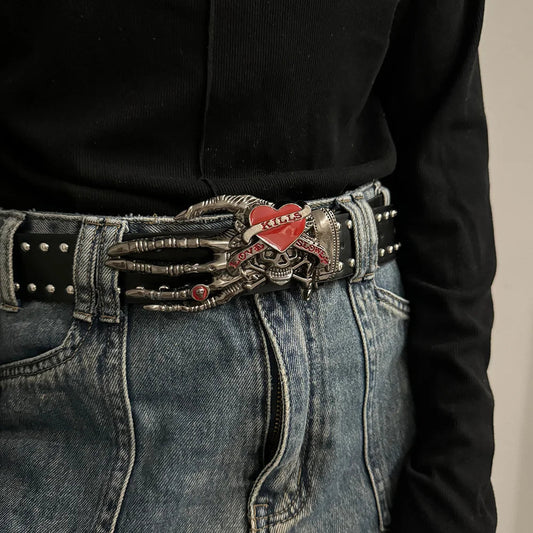 Neutral Gothic Skull Rivet Belt