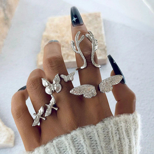Four Piece Gothic Butterfly Ring