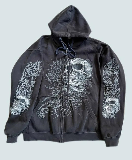American Gothic Print Zipper Hoodie