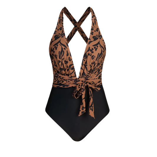 Wrap Tie Plunge Criss Cross One Piece Set