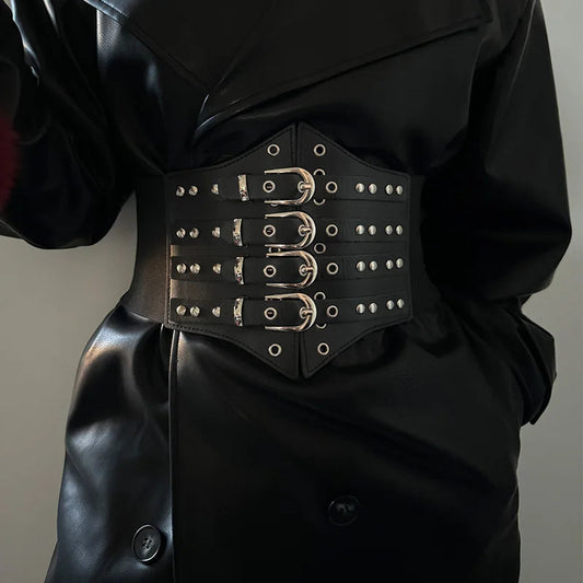 Large Gothic Ebony Leather Punk Corset Belt