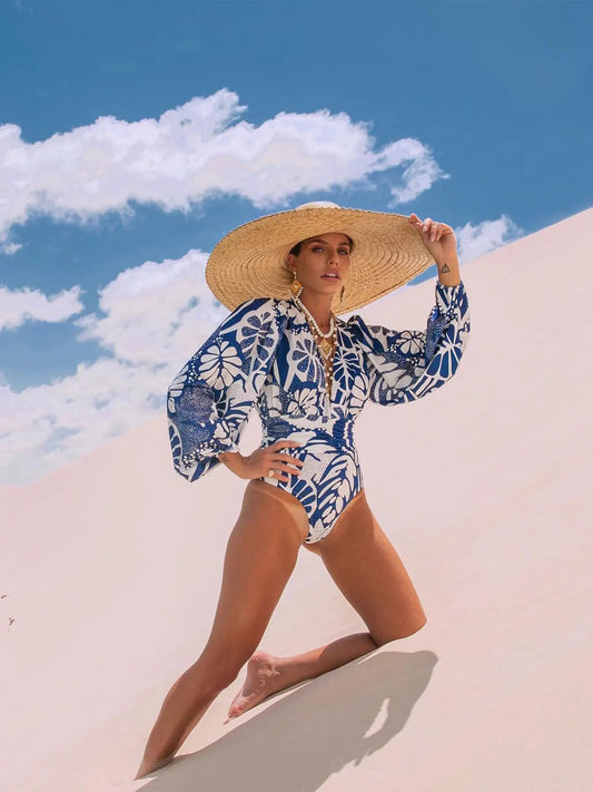 Ruffle Sleeve Deep V One Piece Set