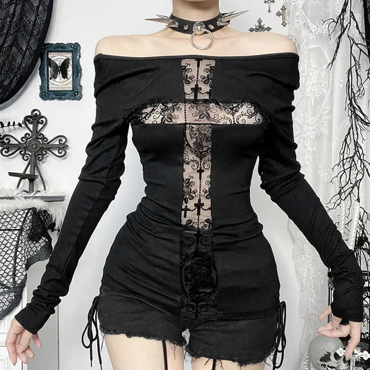 Gloomy Lace Patchwork Gothic Bloshope
