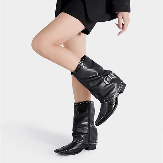 Antique Rivets Medieval Shiny Leather Ankle Boot