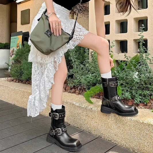 Metal Clasp Dark Medieval Motorbike Elevated Shoe